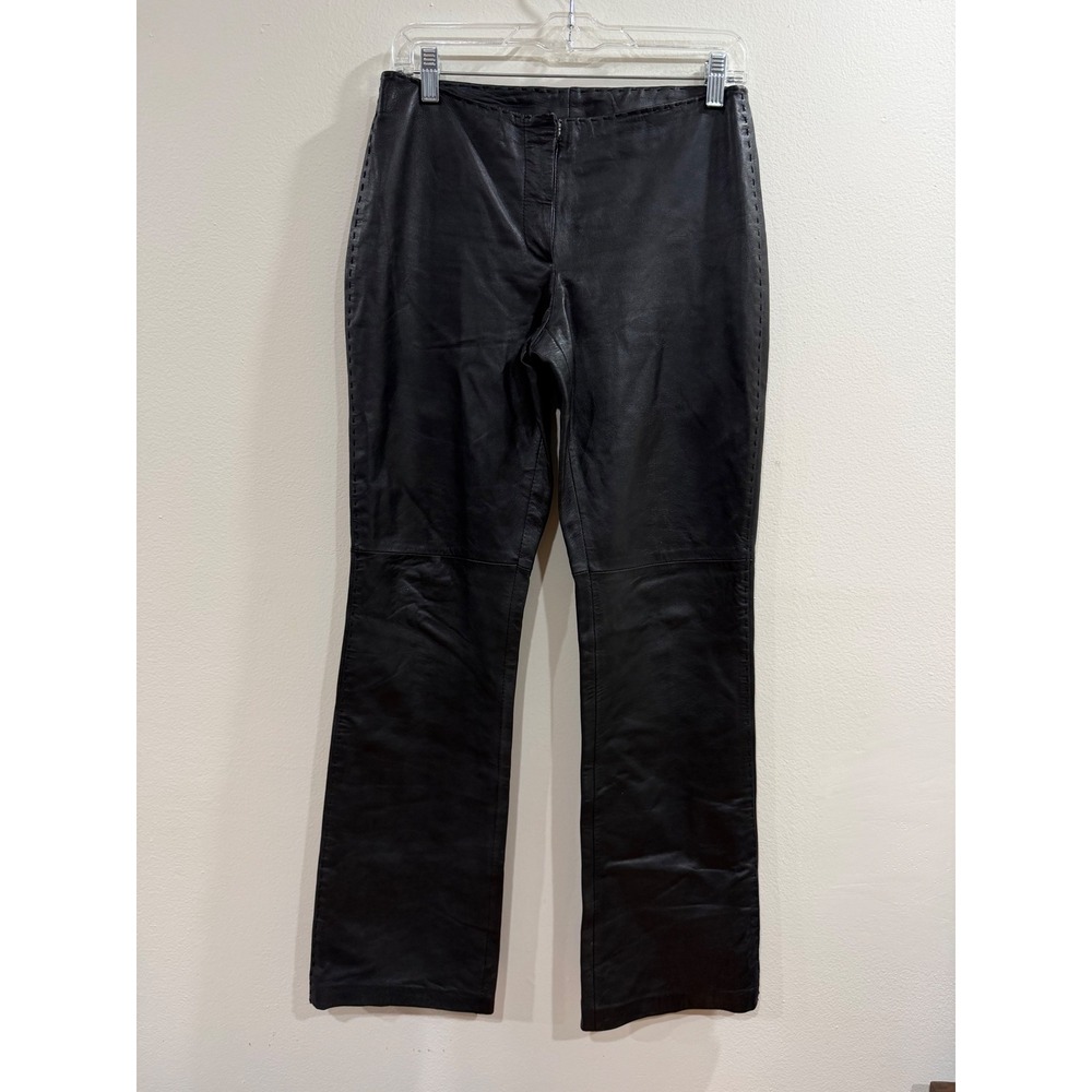 INC Leather Pants Women 4 Black Excellent Whipstitch Straight Leg Trousers Grung